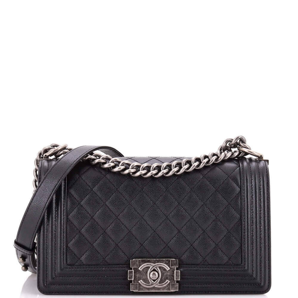 Chanel Old Medium Boy Flap Bag Quilted Caviar